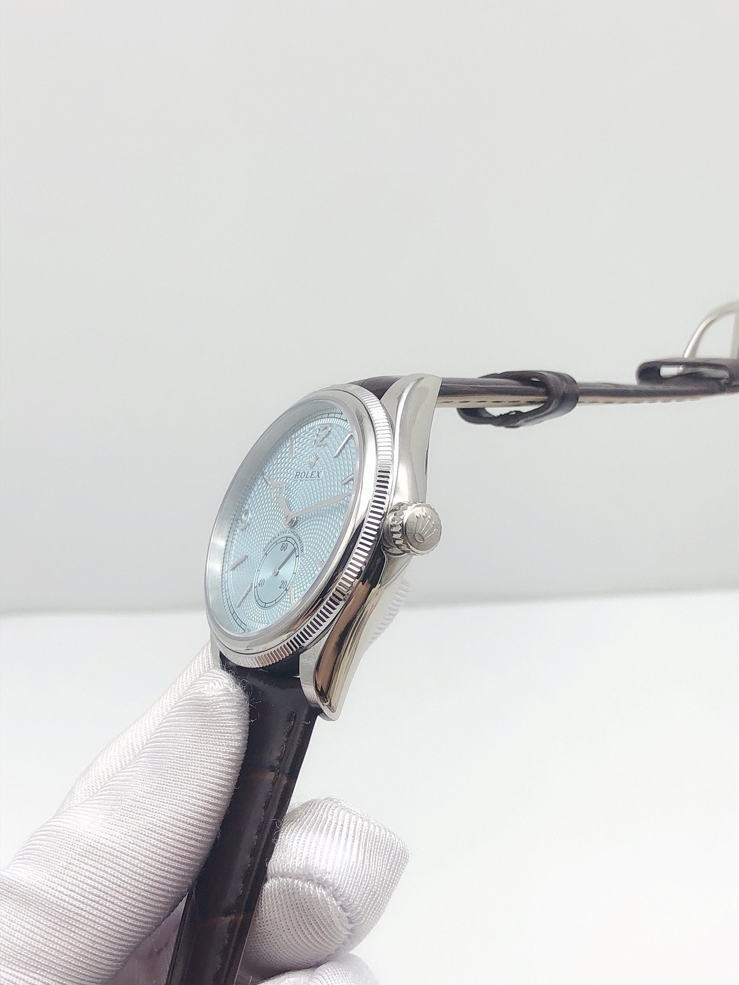 #7 Custom Build - Rolex Perpetual 1908 Ice Blue Guilloché Dial Thumbnail 1